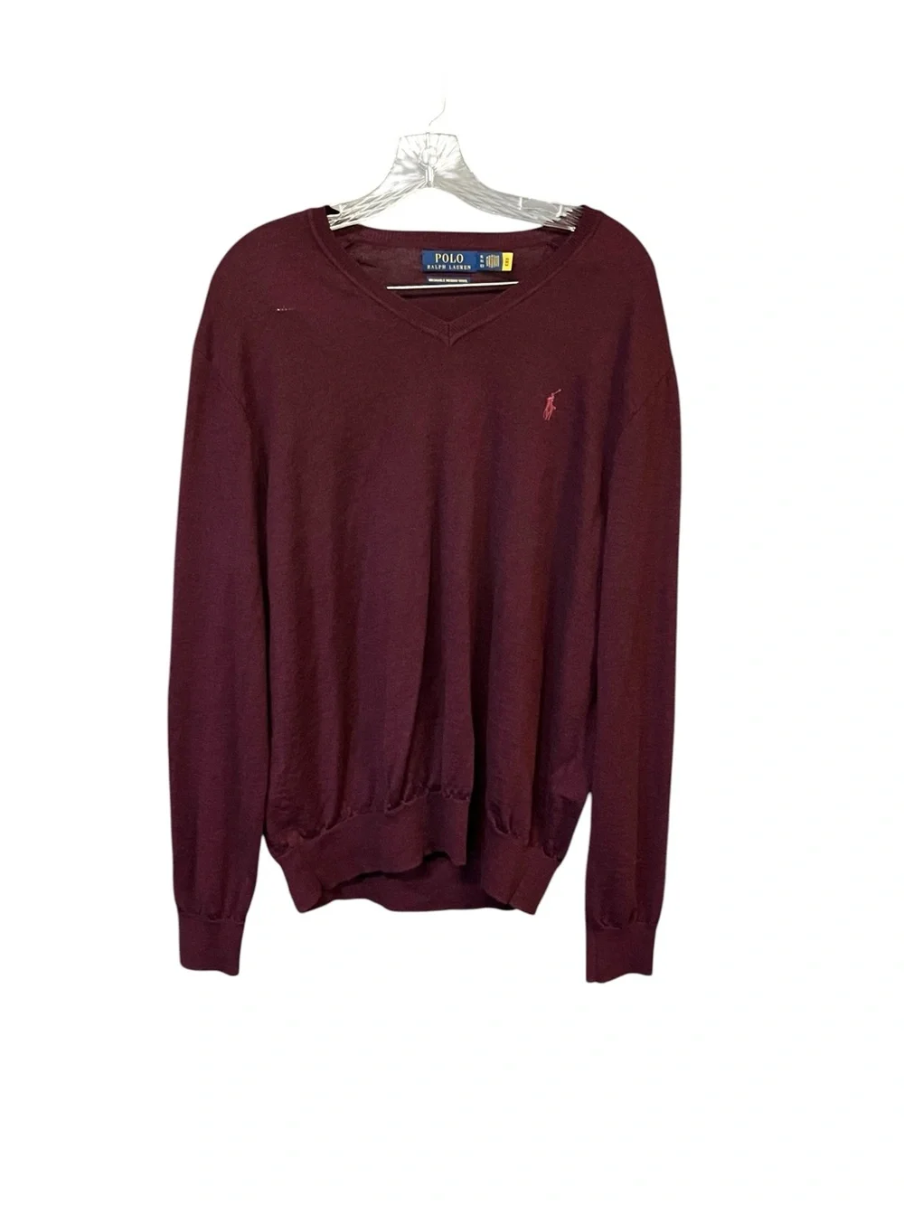 Polo Ralph Lauren XL Men’s Merino Wool V-Neck Burgundy Preppy Old Money